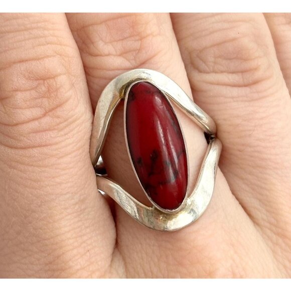 Jewelry - Modernist Red Jasper XL Cabochon Gemstone Sterling Silver 925 Ring - sz 9